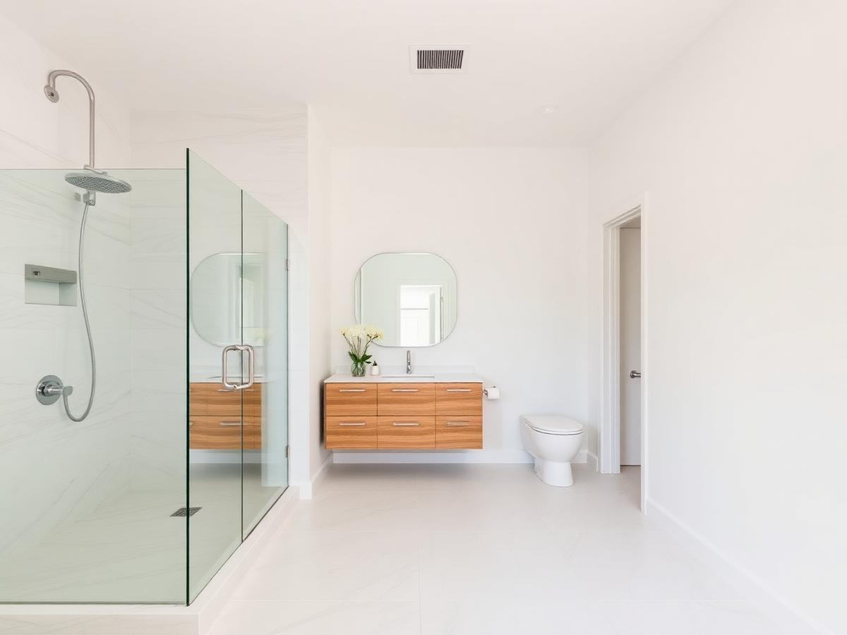 Remodeled bathroom with frameless glass shower and floating vanity