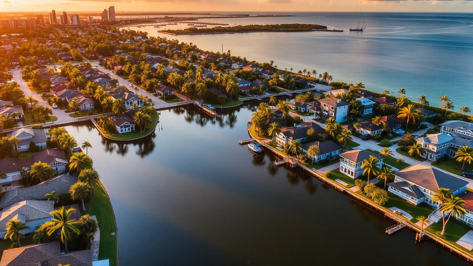 Aerial view of North Miami waterfront neighborhoods and canals